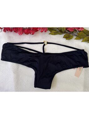 VICTORIA'S SECRET L BLUE GOLD CHARM SILKY CHEEKY VERY SEXY STRAPPY PANTIES NWT